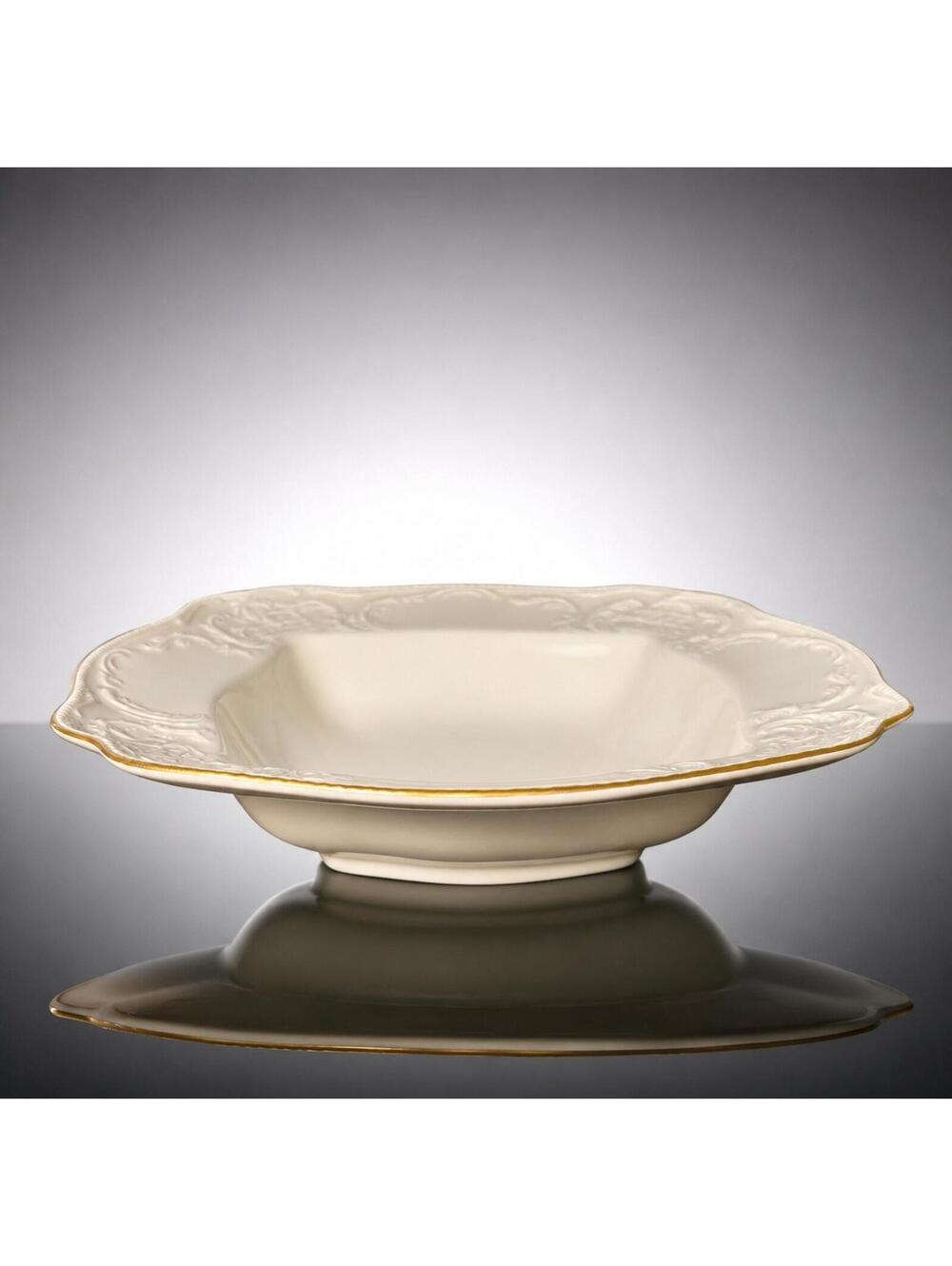 Rosenthal 1990s Sanssouci Ivory Gold Trim Square Vegetable Serving Bowl, 9.5x2”